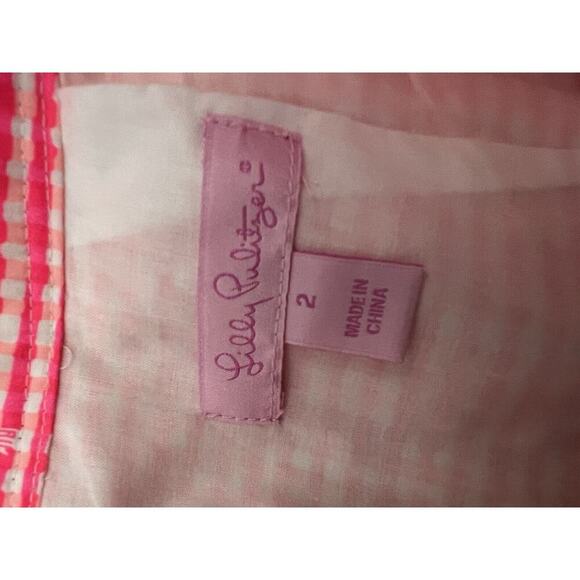 LILLY PULITZER Pink Gingham Thyme Peplum Barbiecore Skirt Size 2 - Picture 4 of 9